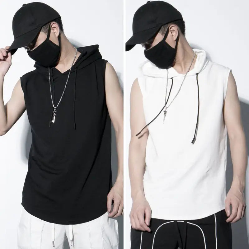 2024 Summer New Men's Fashion Sportswear Gym Fitness Jogging Hooded Sleeveless T-shirt Loose Large Comfortable Top