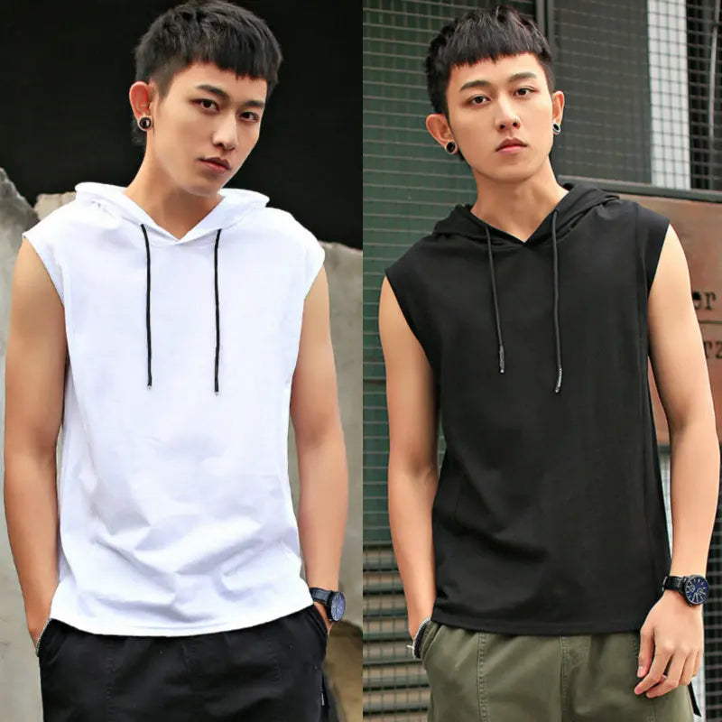 2024 Summer New Men's Fashion Sportswear Gym Fitness Jogging Hooded Sleeveless T-shirt Loose Large Comfortable Top