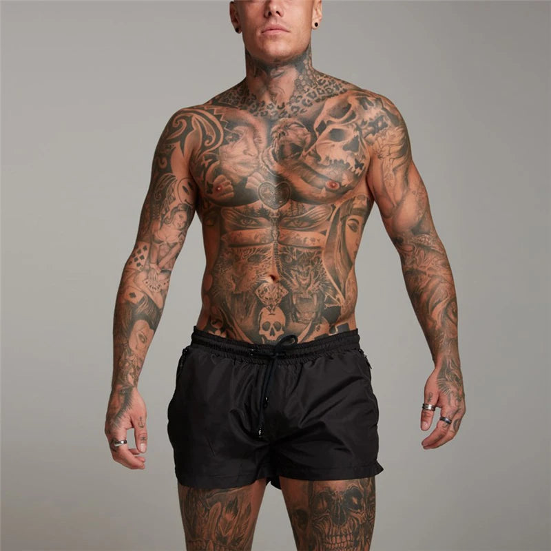 Summer Breathable QuickDry Cool Thin Short Pants New Casual Fashion Solid Color Men Beaching Shorts Zip Pocket Gym Bodybuilding