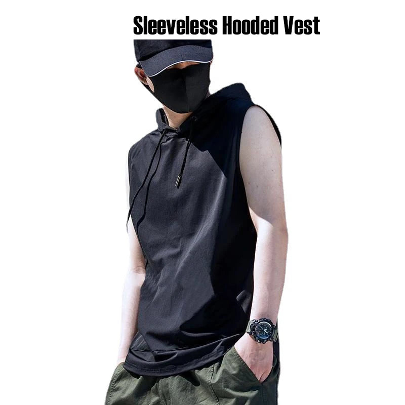 2024 Summer New Men's Fashion Sportswear Gym Fitness Jogging Hooded Sleeveless T-shirt Loose Large Comfortable Top
